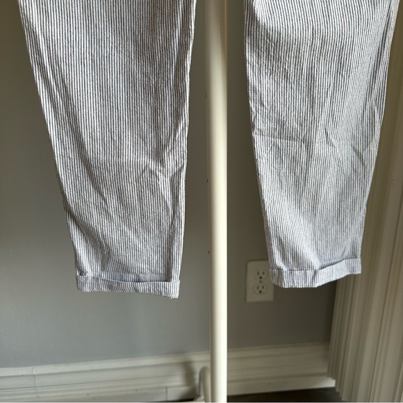 Pull&Bear Blue and White Stripes 100% Cotton High Rise Cigarette Pants Trousers - Picture 7 of 9
